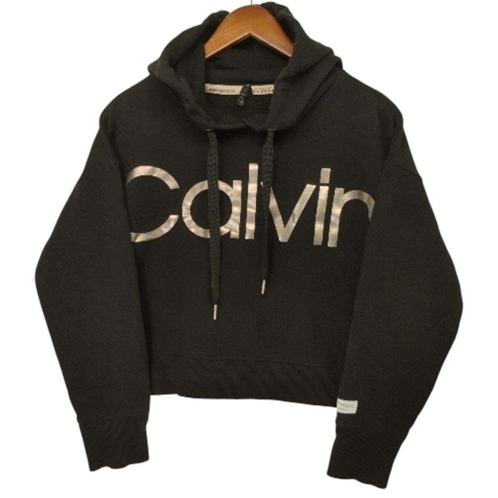 395. Calvin Klein M Black Crop Performance Hoodie Women's Top Long Sleeve